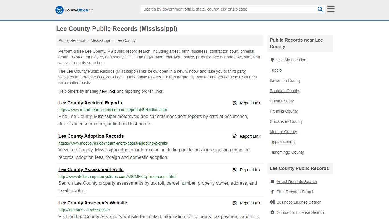 Public Records - Lee County, MS (Business, Criminal, GIS, Property ...